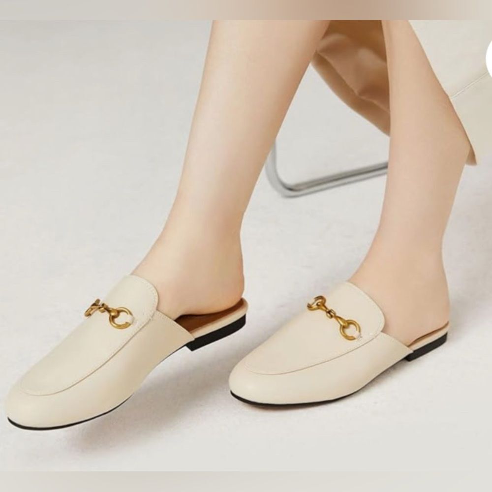 Vertundy Women's Mules Low Heel Flats Leather Slip On Backless Sandals For women